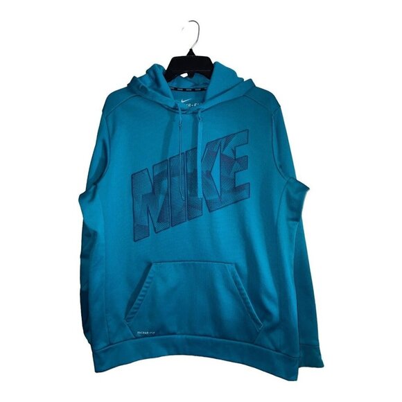NIKE Mens Therma Fit Green Logo Hoodie Pullover Sweatshirt Size L - Picture 1 of 9